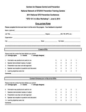 Fillable Online Cdc STD 101 Evaluation Form Centers For Disease