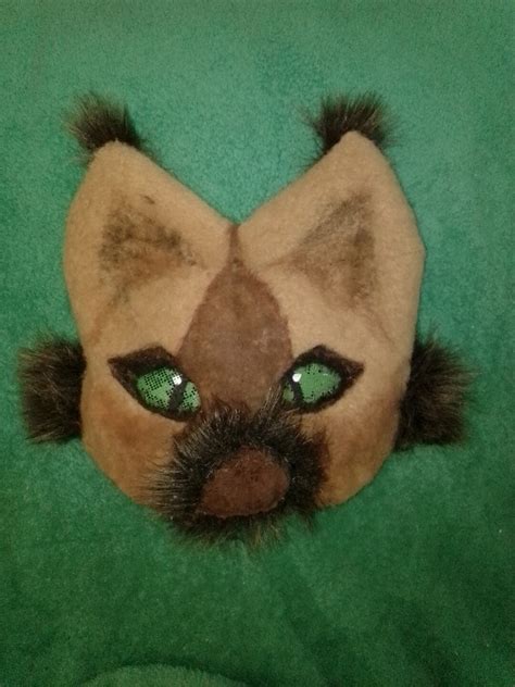 High Quality Thick Brown Furred Felted Painted Cat Mask Therian Cat