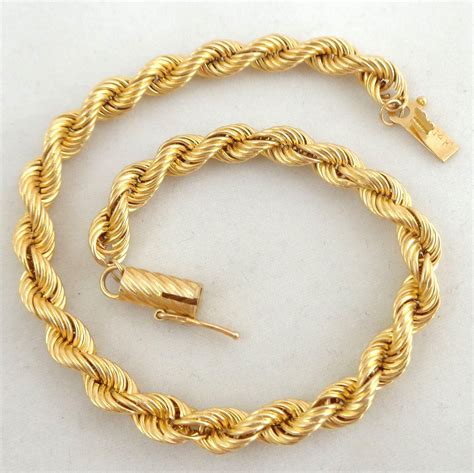 Estate 14k Gold Wide Rope Chain Bracelet 7 78 Mens Gold Bracelets