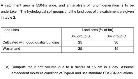 Solved A Catchment Area Is 550 Ha Wide And An Analysis Of