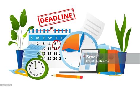 Business Deadline Time Management Concept Vector Illustration Flat Clock In Work Office Success