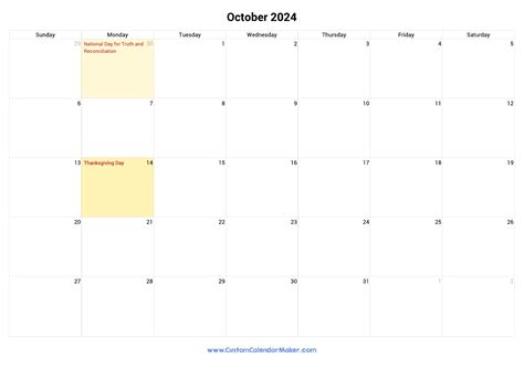 October 2024 Printable Calendar With Canadian Holidays Custom