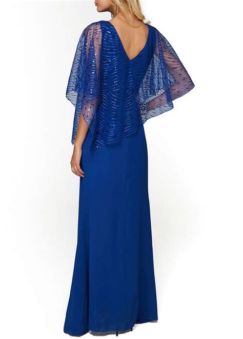 Overlay Embellished Royal Blue V Neck Chiffon Dress Rosewe Usd