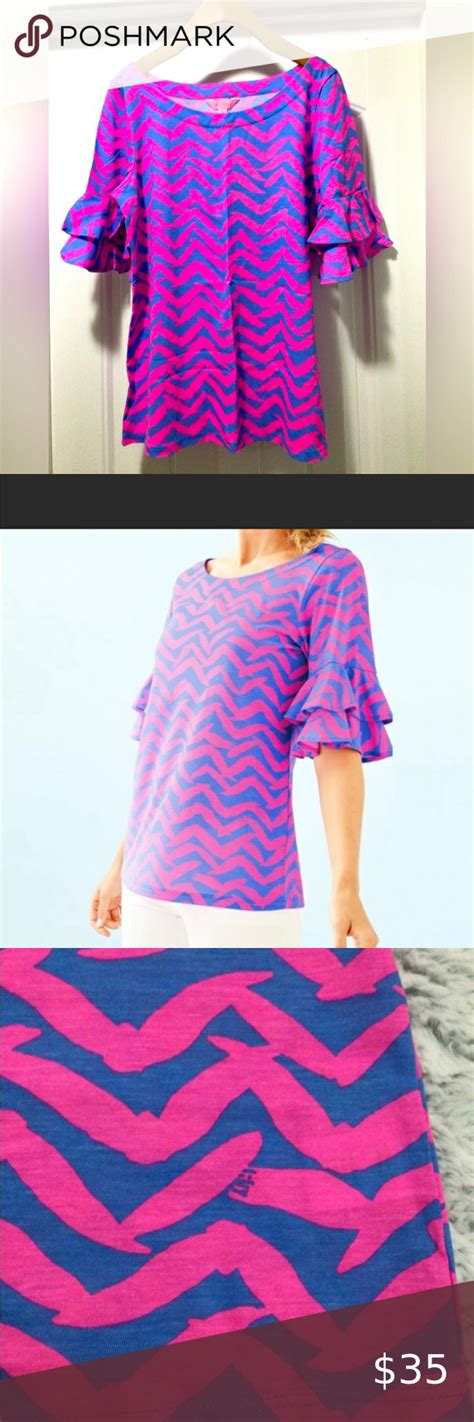 Nwot Lilly Pulitzer Lula Top In Bennet Blue Pop Up I Got Lucky Pima