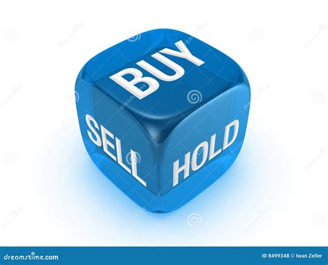 Translucent Blue Dice With Buy Sell Hold Sign Stock Illustration