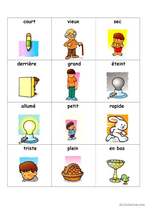 Les contraires Français FLE fiches pedagogiques pdf doc