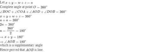 In The Given Figure X Y W Z Then Prove That Aob Is A Line