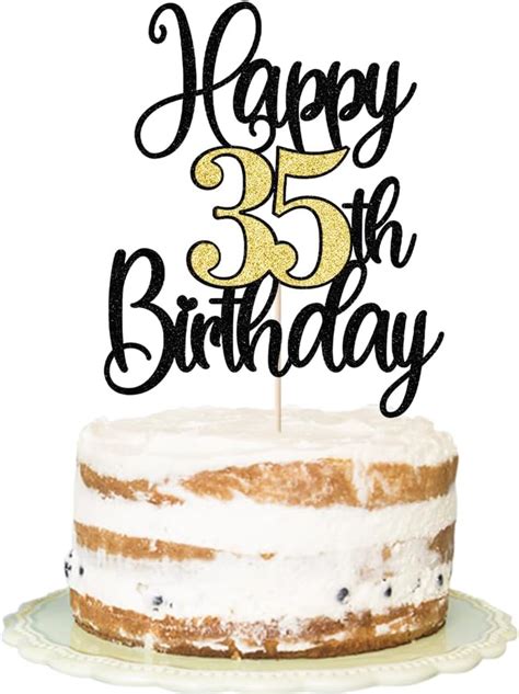 Florcmet Happy 35th Birthday Cake Topper Black Gold