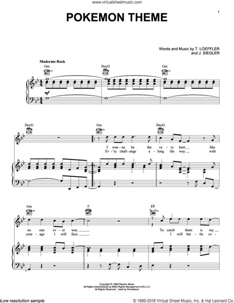 Pokemon Theme Sheet Music For Voice Piano Or Guitar Pdf