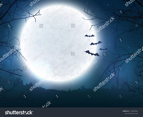 Spooky Night Background Full Moon Scary Stock Illustration 1146504581 ...