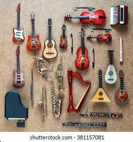 Set Different Musical Instruments Golden Brass Stock Photo 381157081