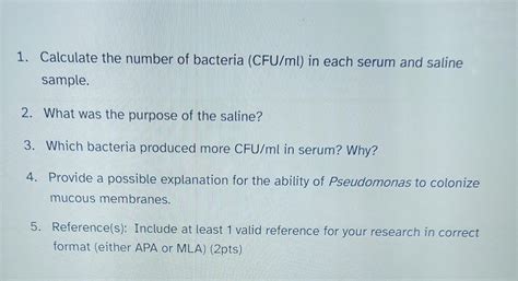 Solved Calculate The Number Of Bacteria Cfu Ml In Each Chegg