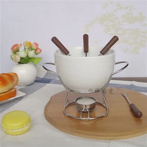 Ceramic Cheese fondue set cheese warmer chocolate pot on a metal stand -in Fondue Sets from Home ...