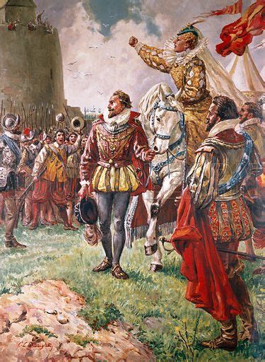 Queen Elizabeth I reviewing troops as the Spanish Armada … stock image ...