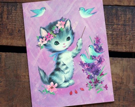 Vintage Cute Kitten Birthday Card Unused - Etsy