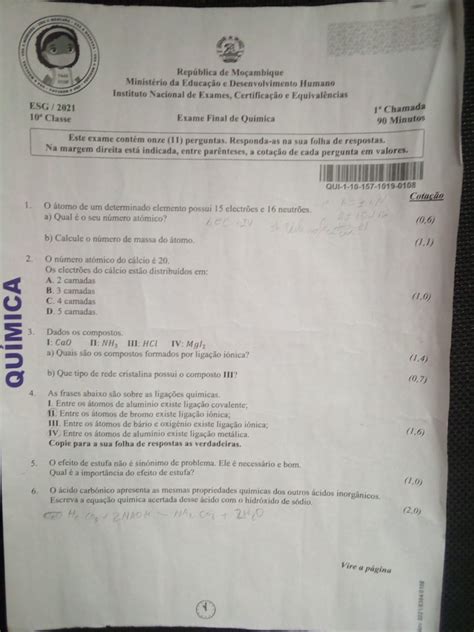 Exames De Quimica 10classe