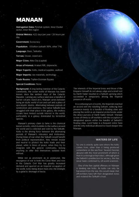 Manaan Star Wars Planets Star Wars Infographic Star Wars Facts