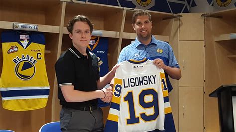 Media Scrum With Blades Signed Prospect Forward Brandon Lisowsky