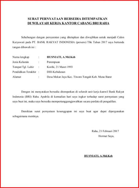 Contoh Surat Pernyataan Kesanggupan Penempatan Kerja Contoh Surat My