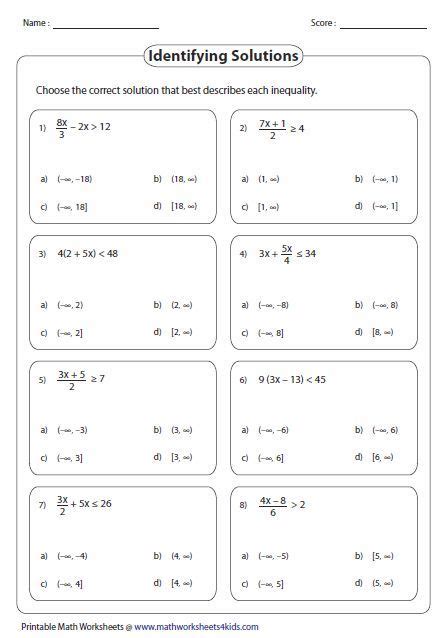 Solving Two Step Inequalities Worksheet Multi Step Equations