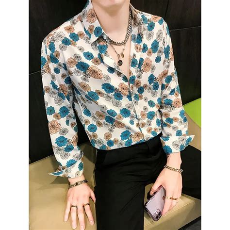 Turn Down Collar Loose Button Long Sleeve Spring Summer Printing Floral