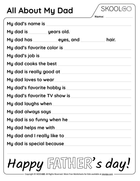 All About My Dad 1 Free Worksheet Skoolgo