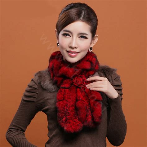 Buy Wholesale Fashion Women Knitted Rex Rabbit Fur Scarves Winter Warm Flower Wave Neck Wraps