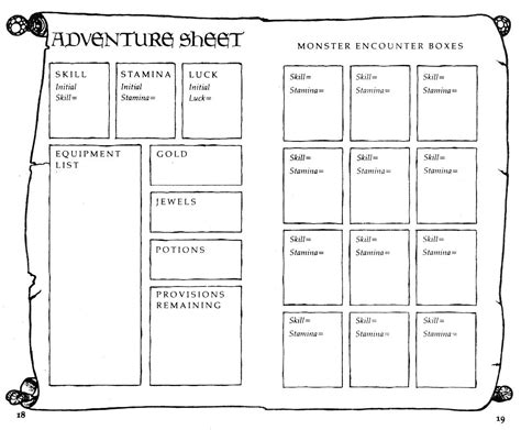 Fighting Fantasy Books Character Sheet Cliphaval