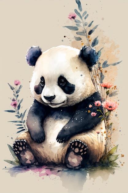 Uma Pintura Em Aquarela De Um Urso Panda Foto Premium