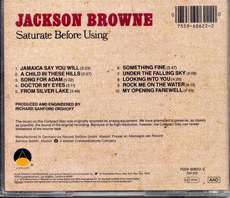 ジャクソン ブラウン ファースト 輸入盤 ／ジャクソン ブラウン Cd Saturate Brfore Using Jackson Brown リマスター盤 Jackson Browne