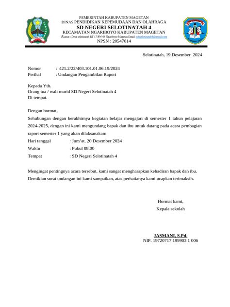 Surat Undangan Pengambilan Raport 1 Pdf