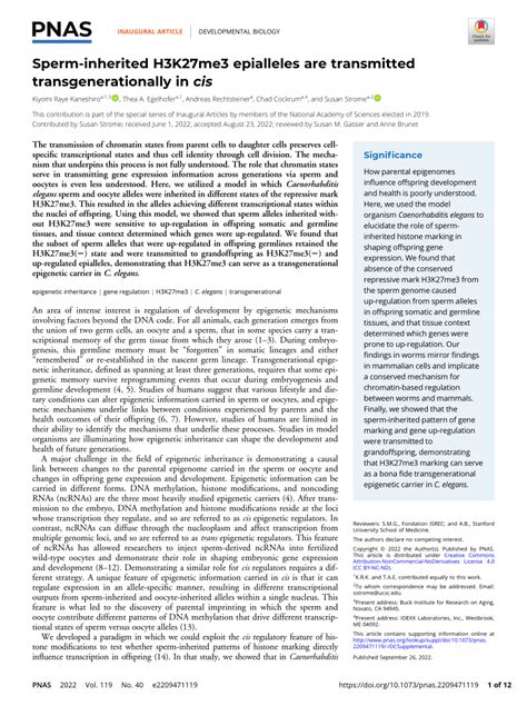 Pdf Sperm Inherited H3k27me3 Epialleles Are Transmitted