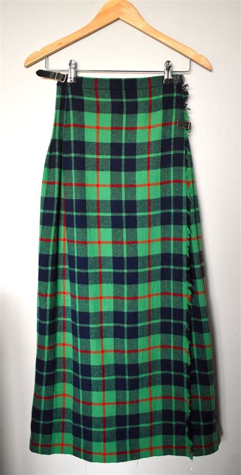 Vintage 90s Green Plaid Maxi Wool Skirt Tartan Full Skirt Checkered