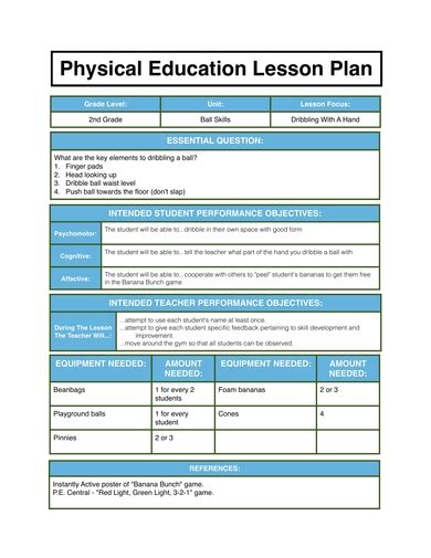 Physical Education Lesson Plan 10 Examples Format Pdf