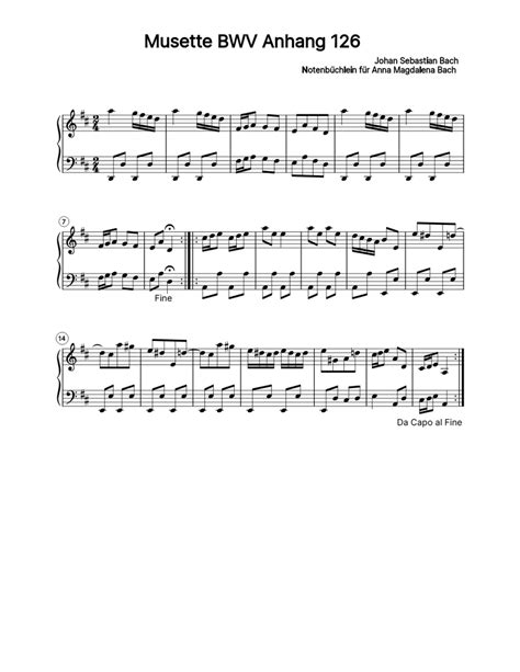 Musette In D Major Bwv Anh126 Johann Sebastian Bach Sheet Music For