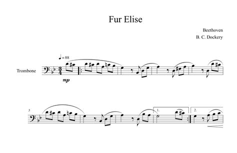 Fur Elise Trombone Solo Arr B C Dockery By Beethoven Sheet Music