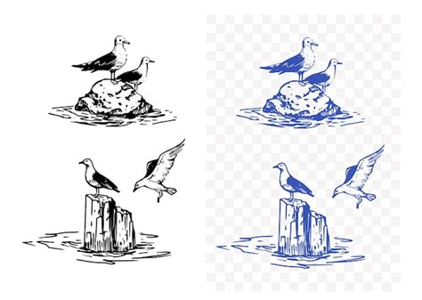 Seagulls On Rocks In The Sea Realistic Sketch Hand Drawn Vector