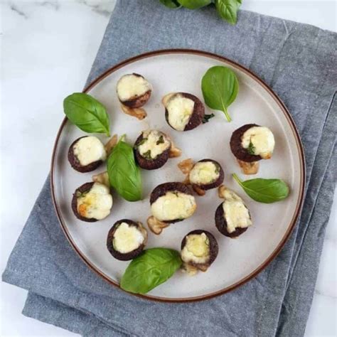 Easy Mozzarella Stuffed Mushrooms Quick And Healthy Hint Of Healthy