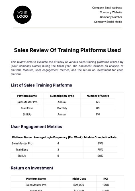 Free Sales Review of Training Platforms Used Template to Edit Online