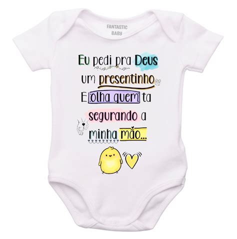 roupa Body Bebê personalizado pedi pra deus um presentinho Elo7