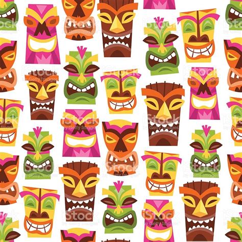 Retro Hawaiian Luau Party Tiki Seamless Pattern Background Royalty Free Stock Vector Art Hawaian