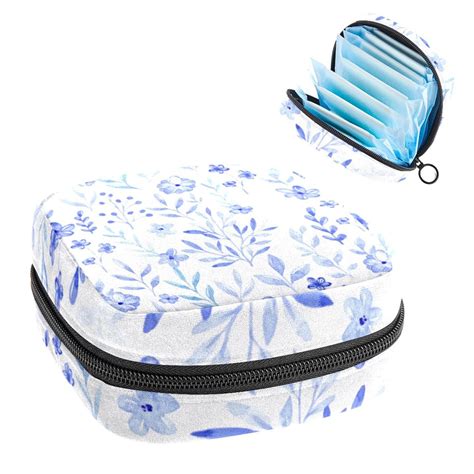 Ownta Blue Watercolor Floral Pattern Premium Storage Bag Period Purse