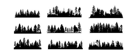 Forest Tree Silhouettes Collection Pine Trees Horizontal Pattern