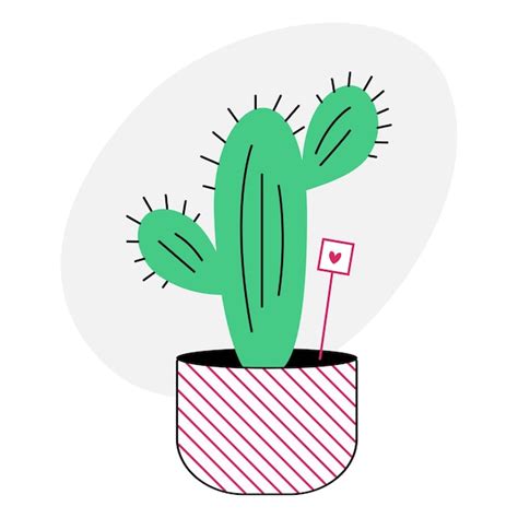 Premium Vector Cute Cactus Doodle Cartoon Cactus In A Pink Striped