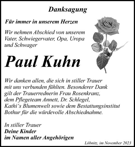 Traueranzeigen Von Paul Kuhn Trauer Anzeigen De