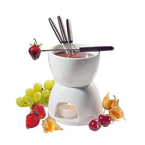 Ceramic Chocolate Fondue Set w/Forks - Tea Light Porcelain Melting Pot ...