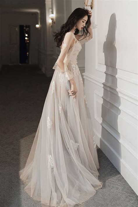 Stylish Tulle Lace Long Prom Dress A Line Evening Dress · Little Cute · Online Store Powered By