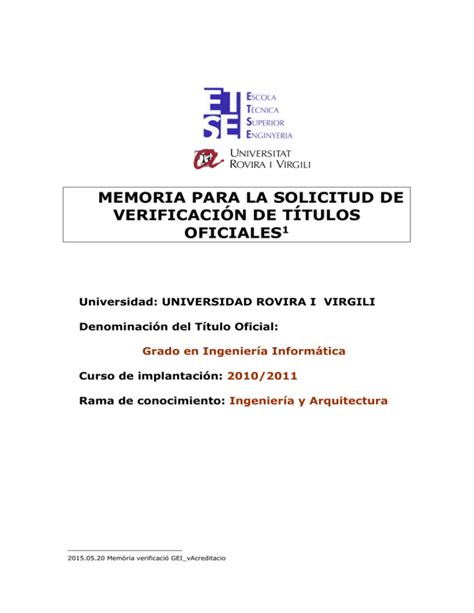 Memoria Para La Solicitud De Verificaci N De T Tulos Oficiales