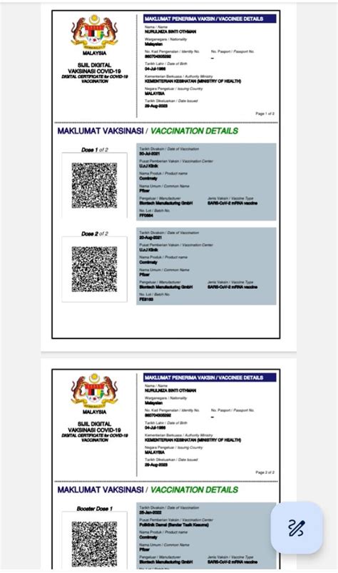 Bukti Pembayaran Dan Sijil Vaksinasi