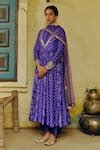 Buy Purple Dupion Silk Print Bandhani Aari Bandhej Motif Anarkali Set